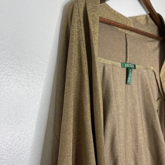 Ralph Lauren XL Gold Metallic Cardigan Drape Front Lightweight Glam Sweater - Picture 2 of 6